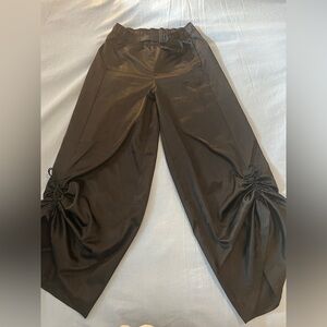 Adidas Black satin cargo Wide Leg Pants with Ruched Ankle Detail